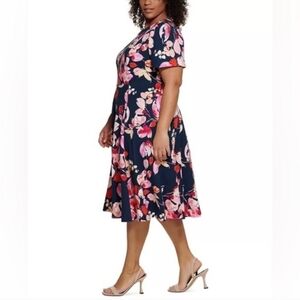 CALVIN KLEIN A-Line Midi Dress Floral 16W Scuba Crepe Fit & Flare Short Sleeves